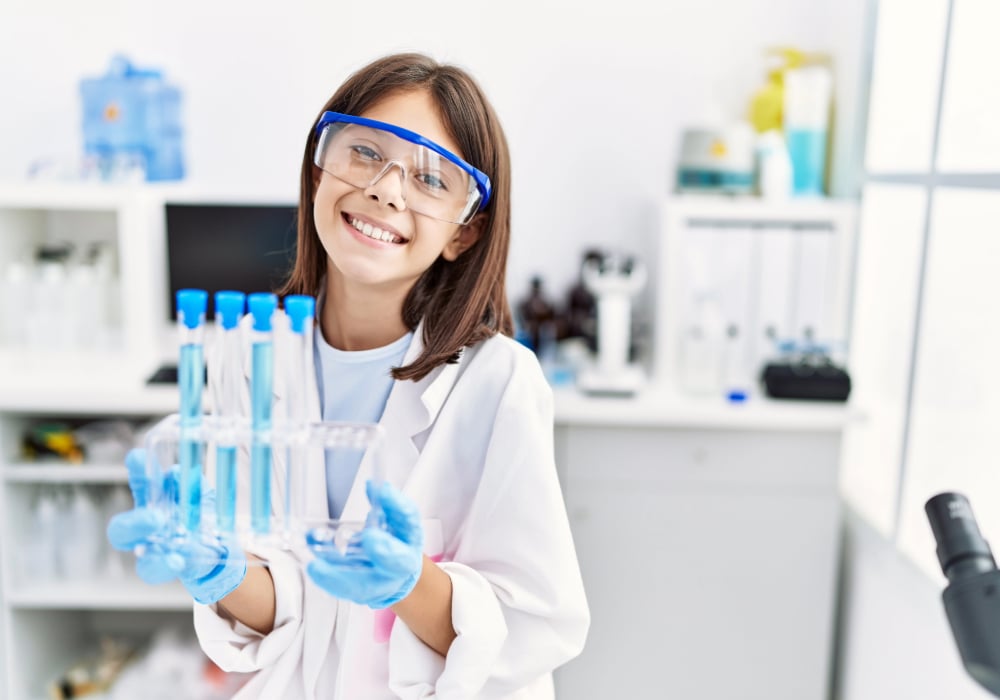 little girl at a chemistry lab